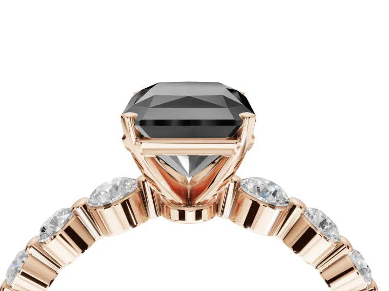 Radiant Cut Graduated Side Stone Engagement Ring Setting for a Black Center | Rose Gold