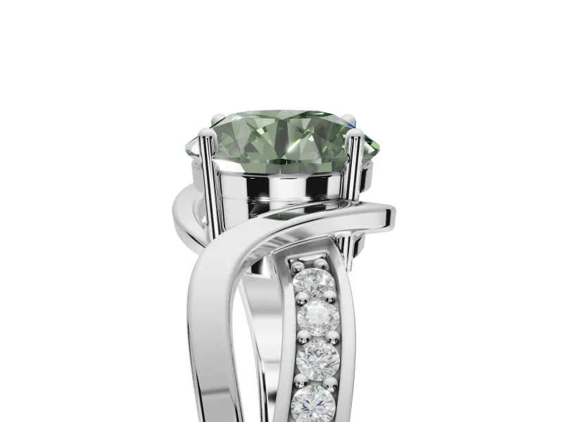 Round Bypass Solitaire Engagement Ring Setting for a Fancy Green Lab-Grown Diamond | Pavé and Plain Strands | Platinum