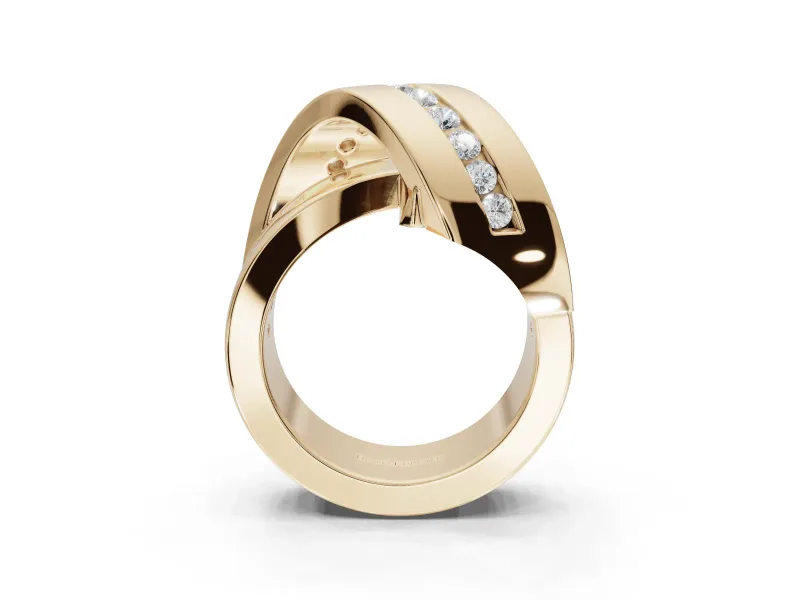 Round Lab-Grown Diamond Channel Set Crossover Wedding Band | Wide Strands | Yellow Gold
