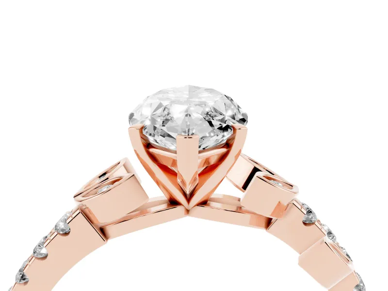 Marquise Cut Diamond Solitaire Leaf-Inspired Ring Set in Rose gold with Pavé Band and Prong Setting