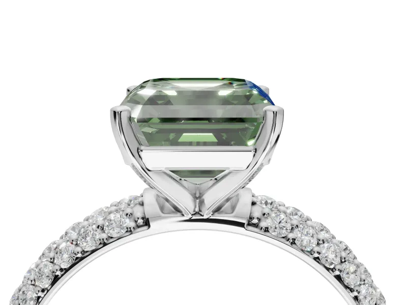 Asscher Cut Domed Pavé Engagement Ring Setting for a Fancy Green Lab-Grown Diamond | White Gold