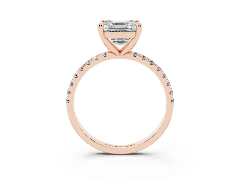Asscher Cut Petite Pavé Solitaire Engagement Ring Setting | Slim Band | Rose Gold