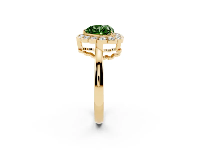 Heart-Shaped Halo Engagement Ring Setting for a Fancy Green Lab-Grown Diamond | Yellow Gold - Design NV-24719