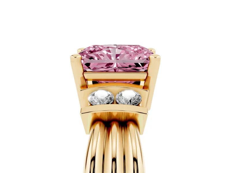 Radiant Cut Bar-Set Engagement Ring Setting for a Fancy Pink Lab-Grown Diamond | Yellow Gold