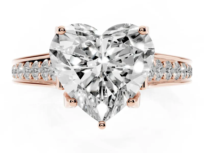 Heart-Shaped Graduated Pavé Solitaire Engagement Ring Setting | Wide Pavé Row Band | Rose Gold