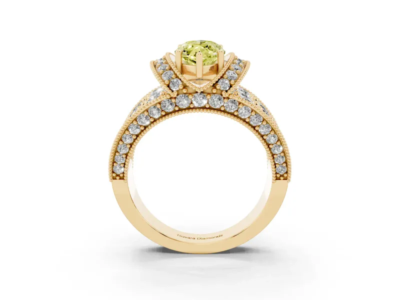 Marquise Vintage Pave Engagement Ring Setting for a Fancy Yellow Lab-Grown Diamond | Milgrain Edges | Yellow Gold