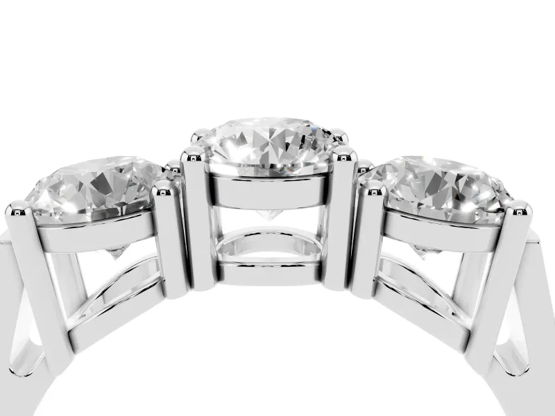 Round Cut Diamond Three-Stone Ring Set in Platinum with Channel Band and Sturdy Prongs