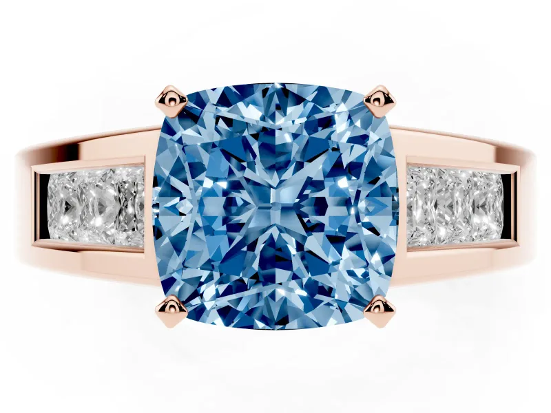 Cushion Cut Channel-Set Engagement Ring Setting for a Fancy Blue Lab-Grown Diamond | Rose Gold