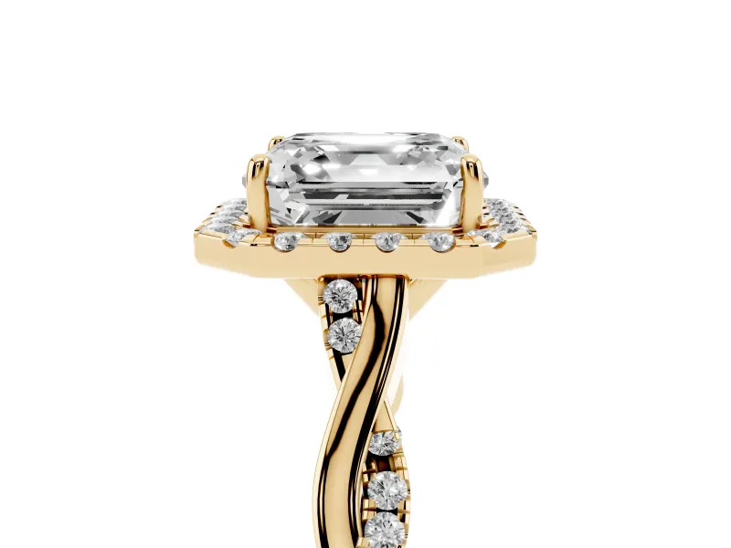 Asscher Cut Halo Engagement Ring Setting | Pavé Twist Band | Yellow Gold