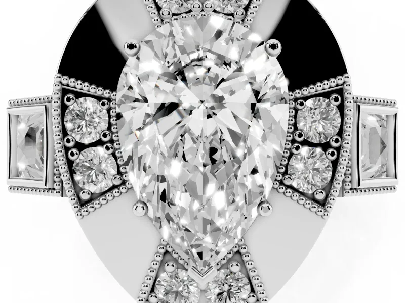 Pear Cut Diamond Milgrain Halo Ring Set in Silver with Split Shank