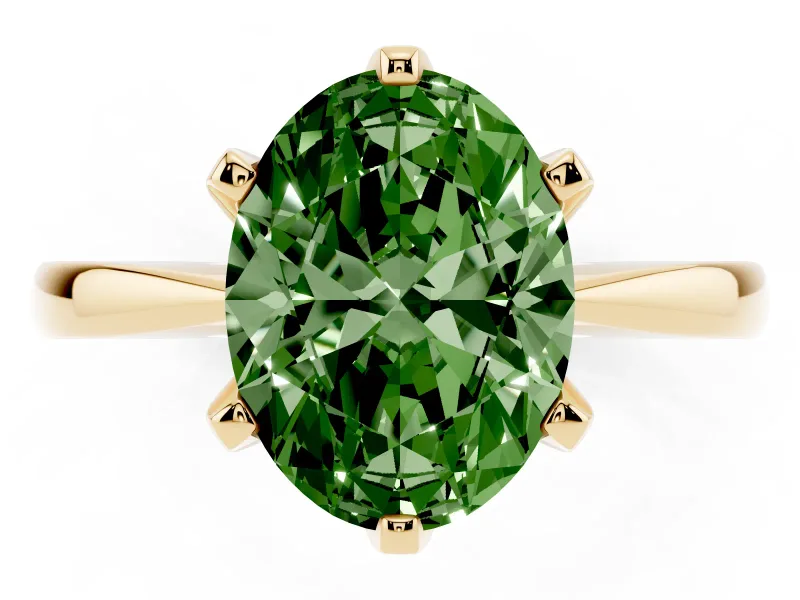 Oval Tapered Solitaire Engagement Ring Setting for a Fancy Green Lab-Grown Diamond | Claw Prong Head | Yellow Gold