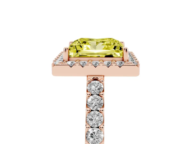 Princess Cut Halo Engagement Ring Setting for a Fancy Yellow Lab-Grown Diamond | Single Row Pavé Band | Rose Gold