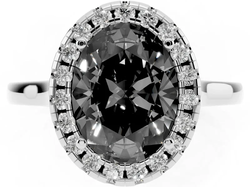 Oval Halo Engagement Ring Setting for a Black Center | Flat Tapered Band | Sterling Silver