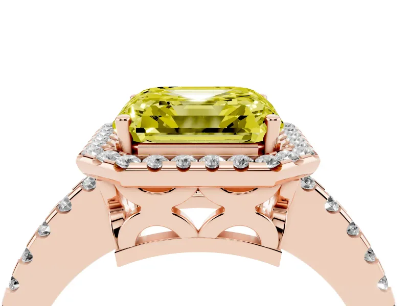 Asscher Cut Pave Halo Engagement Ring Setting for a Fancy Yellow Lab-Grown Diamond | Rose Gold