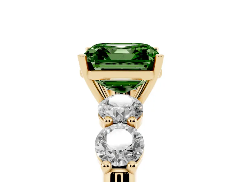 Asscher Cut Five Stone Engagement Ring Setting for a Fancy Green Lab-Grown Diamond | Prong Set Side Stones | Yellow Gold