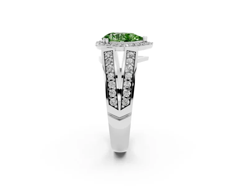 Pear-Shaped Halo Engagement Ring Setting for a Fancy Green Lab-Grown Diamond | Pave Split Shank | Sterling Silver