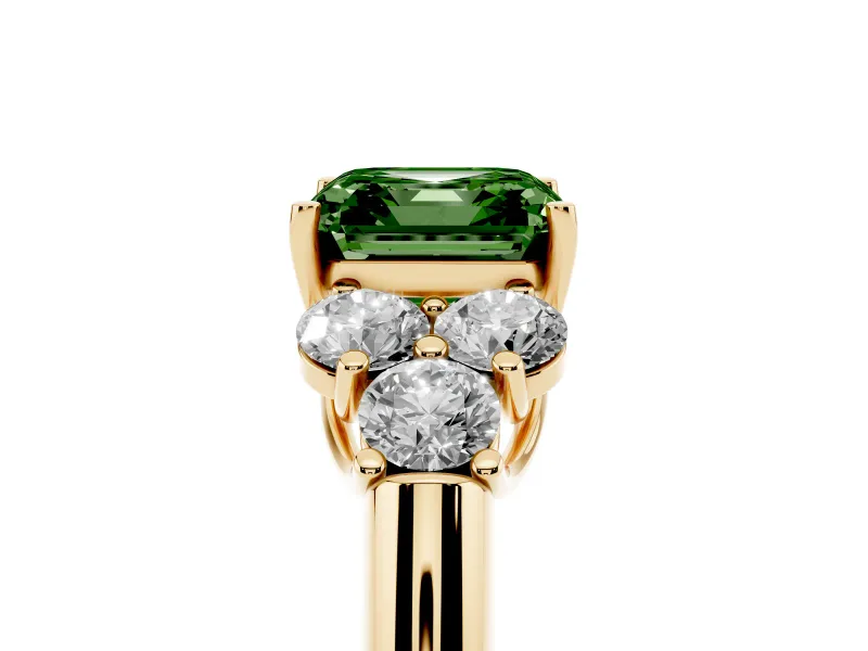 Asscher Cut Side Stone Engagement Ring Setting for a Fancy Green Lab-Grown Diamond | Yellow Gold