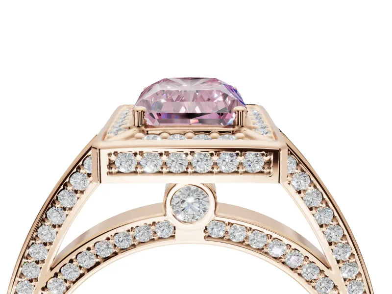Radiant Cut Sectioned Halo Engagement Ring Setting for a Fancy Pink Lab-Grown Diamond | Rose Gold