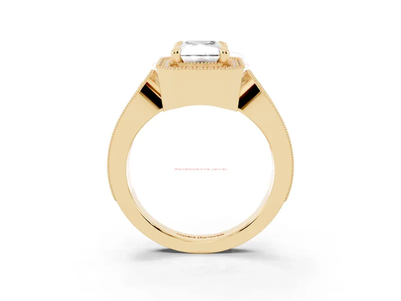 Radiant Cut Vintage Milgrain Halo Engagement Ring Setting | Open Loop Pave Shoulders | Yellow Gold