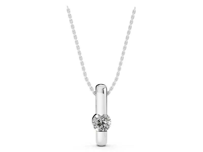 Round Lab-Grown Diamond Tension Style Bar Pendant Necklace | Folded Bar | White Gold