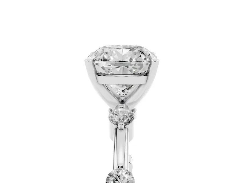 Cushion Cut Diamond Solitaire Ring Set in Silver with Bezel Set Side Stones and Prong Setting
