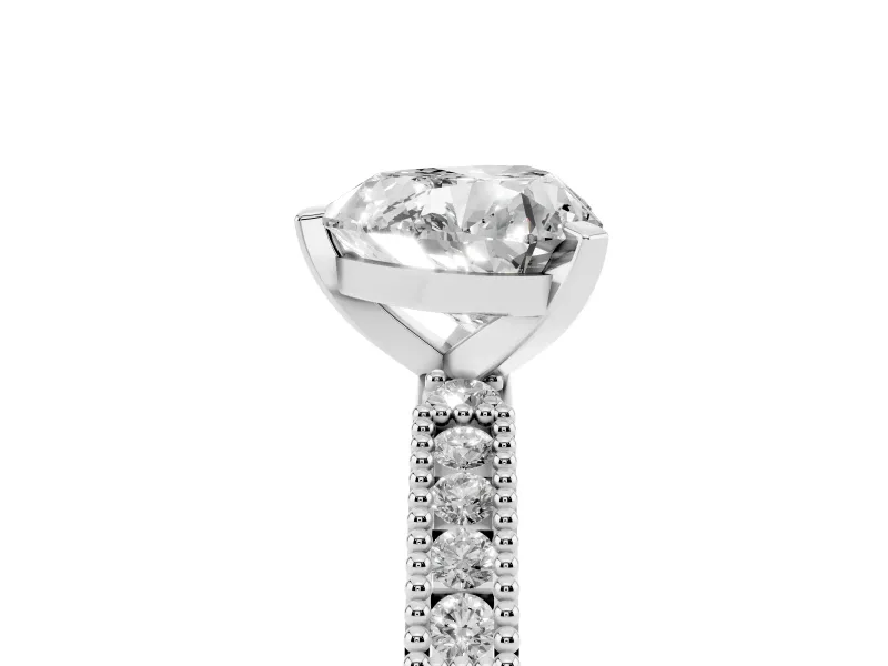 Heart Cut Diamond Solitaire Ring Set in Platinum with Slim Pavé Band and Prong Setting