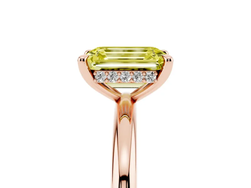 Emerald Cut Hidden Halo Ring Setting for a Fancy Yellow Lab-Grown Diamond | Rose Gold