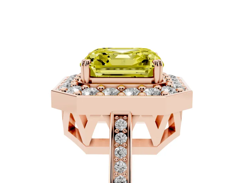 Asscher Cut Halo Engagement Ring Setting for a Fancy Yellow Lab-Grown Diamond | Polished Halo Rim | Rose Gold