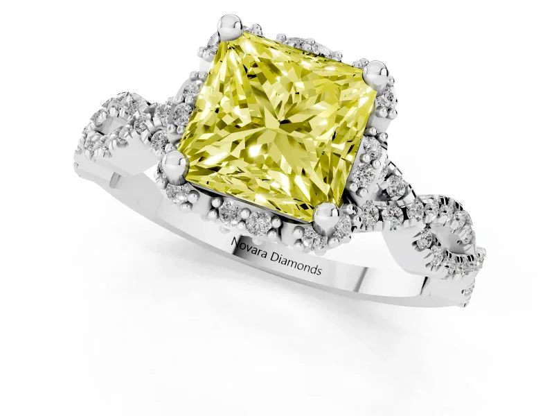 Princess Cut Halo Engagement Ring Setting for a Fancy Yellow Lab-Grown Diamond | Sterling Silver - Design NV-24725