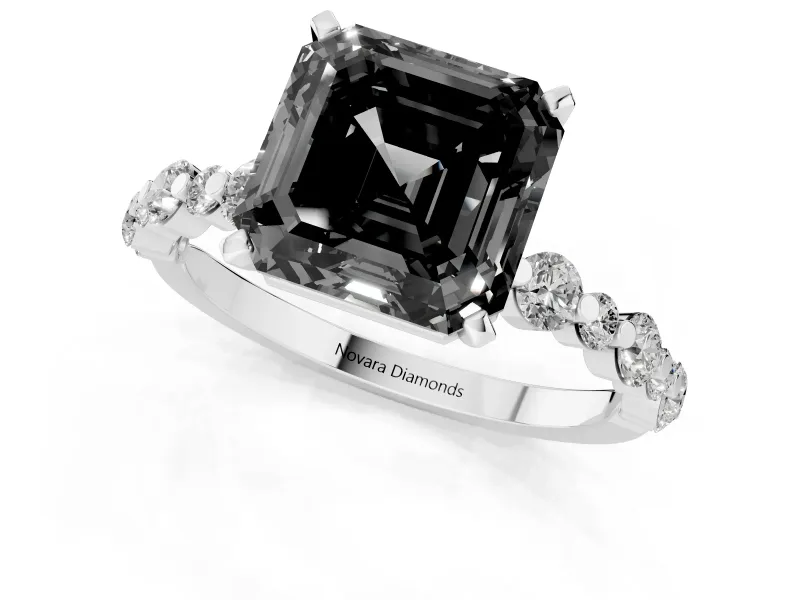 Asscher Cut Pavé Engagement Ring Setting for a Black Center | Alternating Accents | Platinum