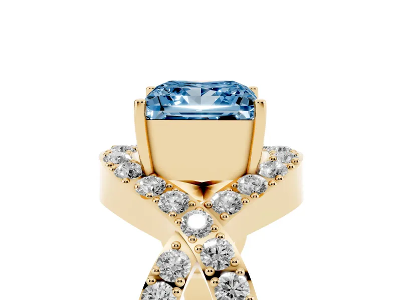 Princess Cut Infinity Twist Engagement Ring Setting for a Fancy Blue Lab-Grown Diamond | Yellow Gold