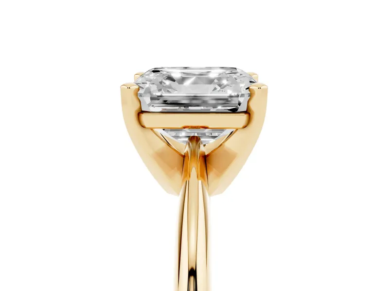 Asscher Cut Plain Knife-Edge Solitaire Engagement Ring Setting | Claw Prongs | Yellow Gold