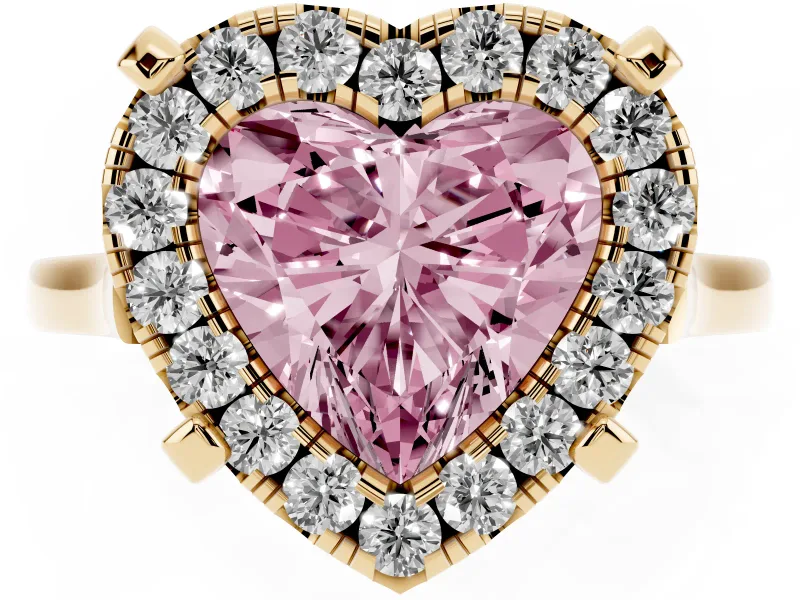 Heart-Shaped Claw Corner Halo Engagement Ring Setting for a Fancy Pink Lab-Grown Diamond | Slim Plain Band | Yellow Gold
