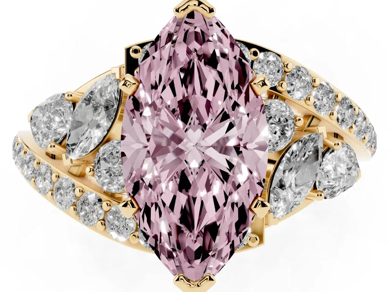 Marquise Bypass Pavé Engagement Ring Setting for a Fancy Pink Lab-Grown Diamond | Yellow Gold
