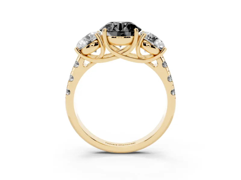 Round Three Stone Engagement Ring Setting for a Black Center | Accented Shoulders | Yellow Gold