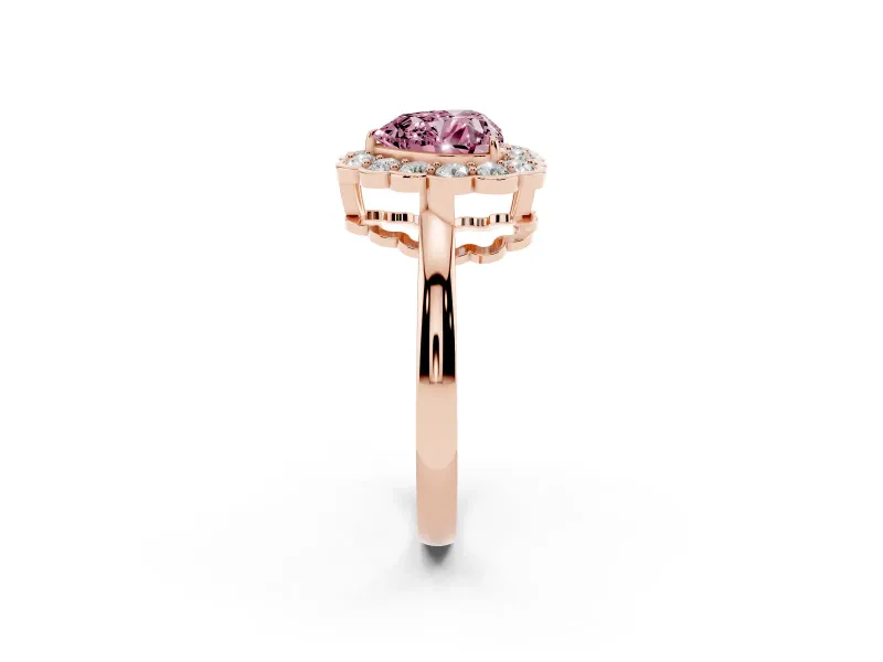 Heart-Shaped Scalloped Cluster Halo Engagement Ring Setting for a Fancy Pink Lab-Grown Diamond | Plain Band | Rose Gold