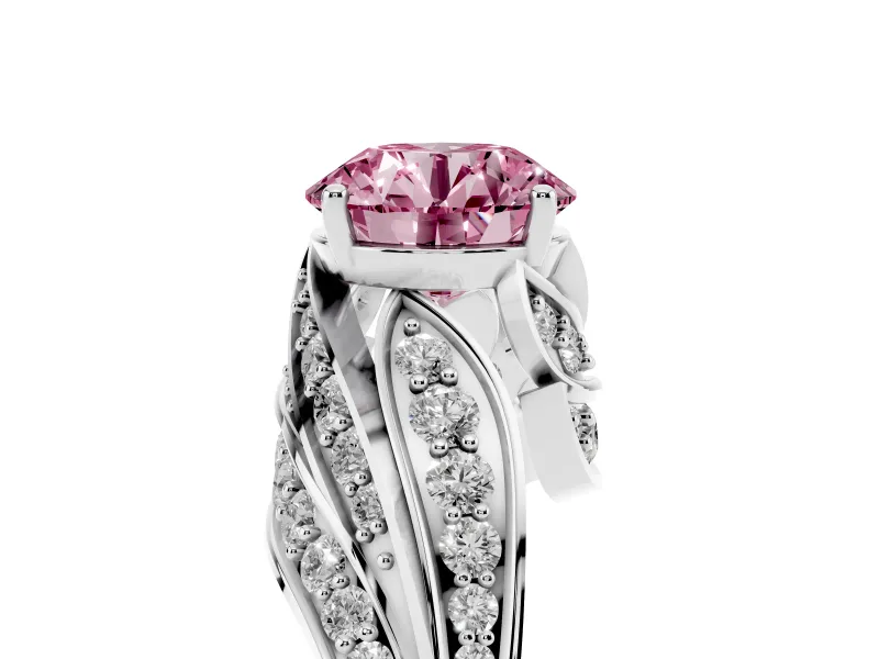 Round Bypass Hidden Halo Engagement Ring Setting for a Fancy Pink Lab-Grown Diamond | Graduated Pavé | Platinum