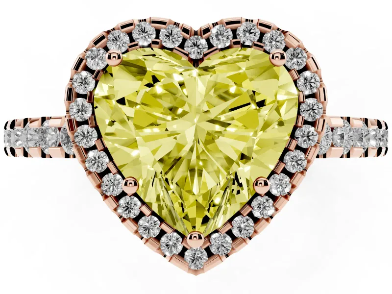 Heart-Shaped Pave Halo Engagement Ring Setting for a Fancy Yellow Lab-Grown Diamond | Rose Gold