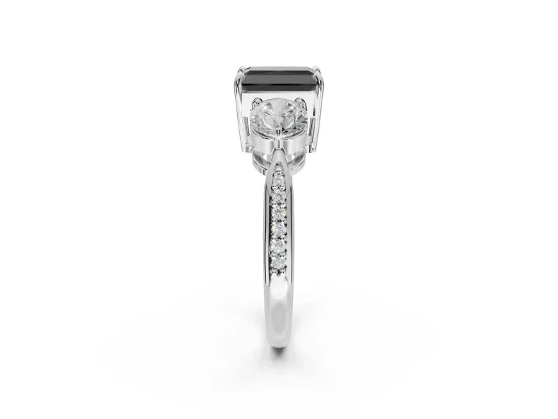 Fancy Black Radiant Cut Lab-Grown Diamond Three-Stone Ring Set in Sterling Silver with Channel-Set Band and Prong Setting