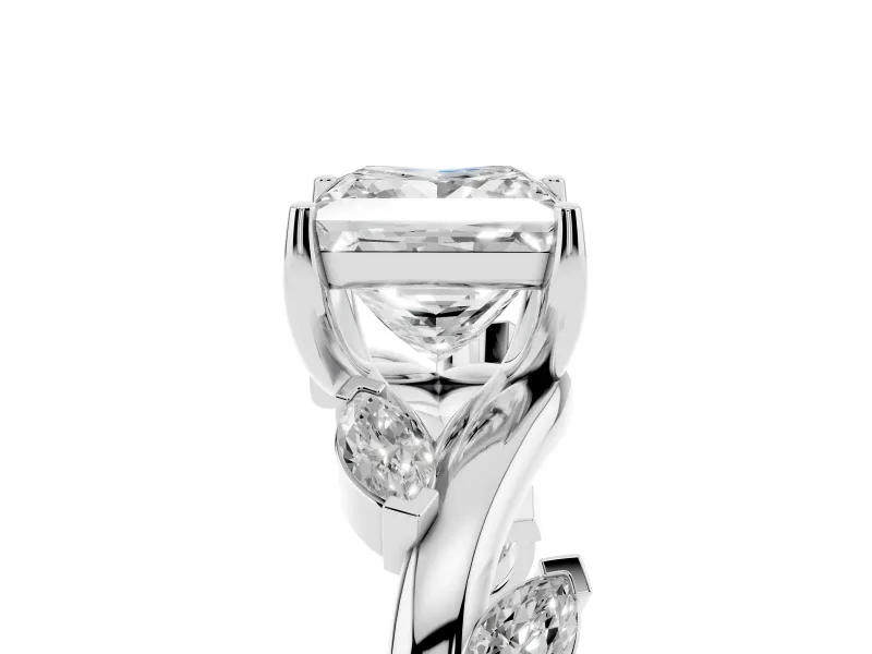 Princess Cut Twisted Vine Engagement Ring Setting | Marquise Side Stones | Sterling Silver