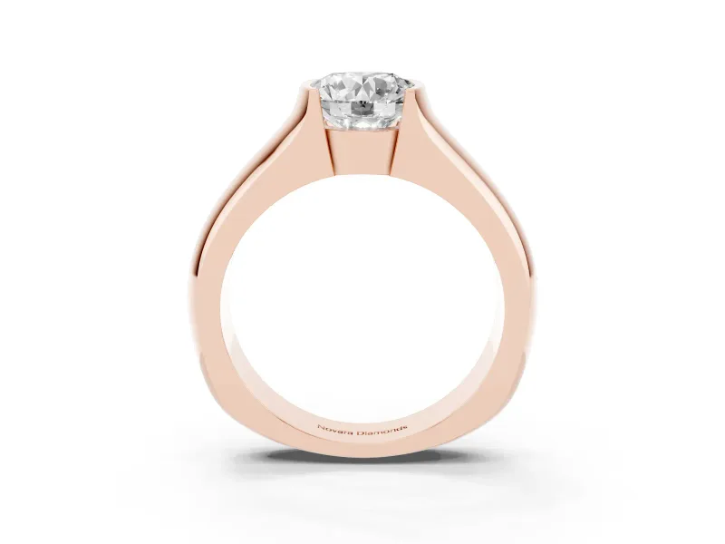Round Half Bezel Solitaire Engagement Ring Setting | Wide Band | Rose Gold