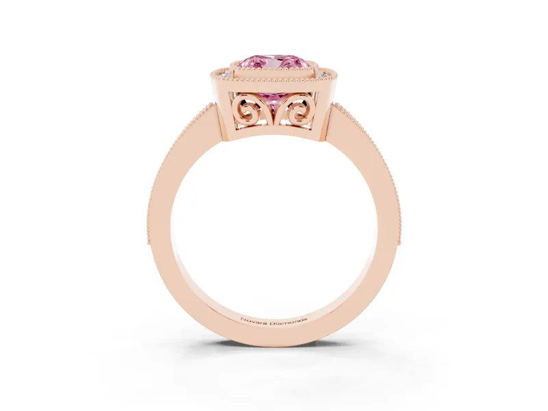 Cushion Cut Milgrain Halo Engagement Ring Setting for a Fancy Pink Lab-Grown Diamond | Rose Gold
