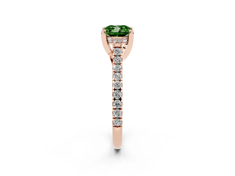 Cushion Cut Hidden Halo Pave Engagement Ring Setting for a Fancy Green Lab-Grown Diamond | Claw Prongs | Rose Gold