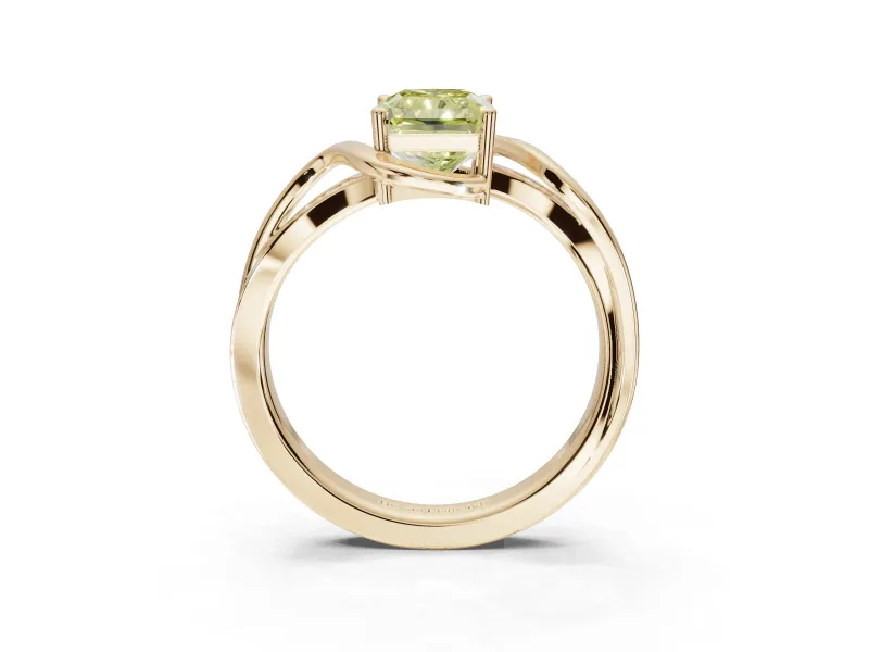 Radiant Cut Bypass Solitaire Engagement Ring Setting for a Fancy Yellow Lab-Grown Diamond | Pavé Strands | Yellow Gold