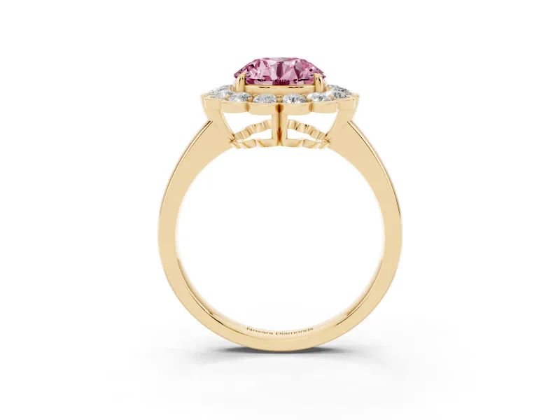 Round Scalloped Cluster Halo Engagement Ring Setting for a Fancy Pink Lab-Grown Diamond | Plain Band | Yellow Gold