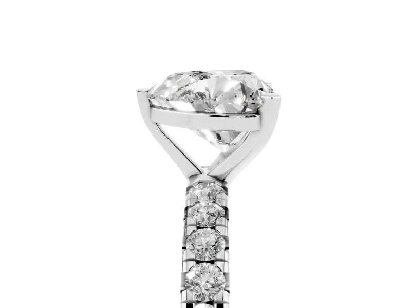 Heart Cut Diamond Pavé Solitaire Ring Set in White gold with Round Band and Prong Setting