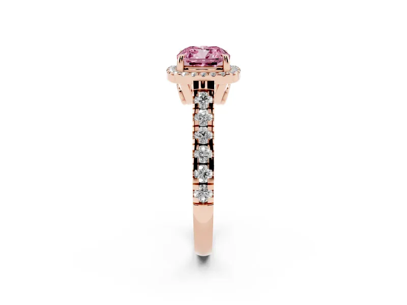 Cushion Cut Accented Halo Engagement Ring Setting for a Fancy Pink Lab-Grown Diamond | Rose Gold