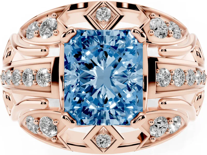 Radiant Cut Art Deco Engagement Ring Setting for a Fancy Blue Lab-Grown Diamond | Rose Gold
