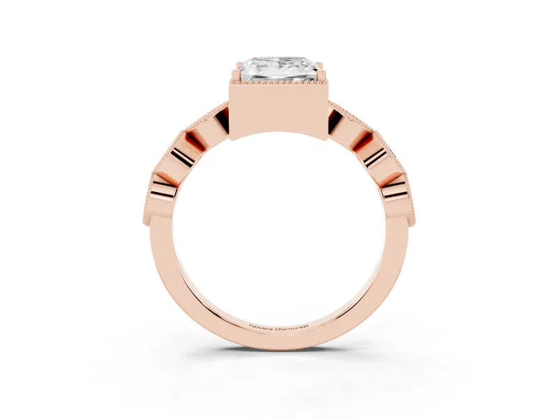 Princess Cut Vintage Milgrain Engagement Ring Setting | Marquise and Square Stations | Rose Gold