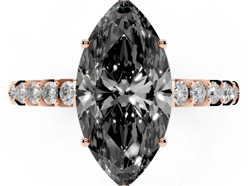 Marquise Hidden Halo Engagement Ring Setting for a Black Center | Rose Gold